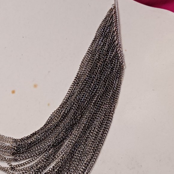 Hand Crafted Two Tone Multi Layer Chain Waterfall Cascade Bib Drape Necklace - Picture 4 of 7